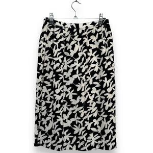 🍀 Maggy London Jeannene Booher Vintage Black White Floral Silk Midi Skirt Size 8